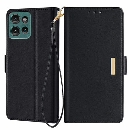 For Motorola Edge 50 Neo 5G / Moto S50 5G / Thinkphone 25 5G Leather Wallet Case RFID Blocking Stand Cover with Hand Strap - Black