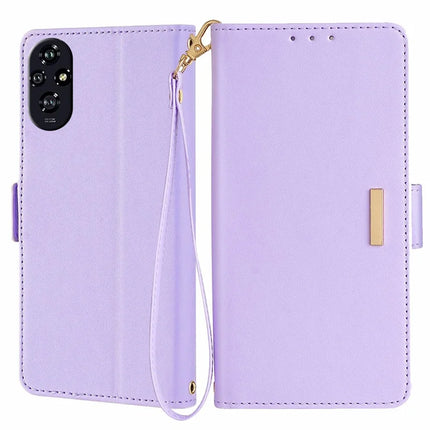 For Honor 200 5G Leather Wallet Case RFID Blocking Stand Cover with Hand Strap - Purple