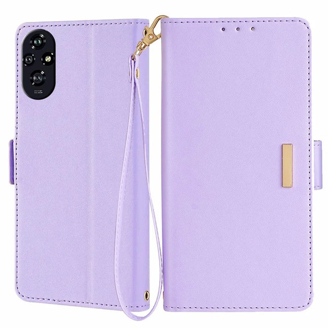 For Honor 200 5G Leather Wallet Case RFID Blocking Stand Cover with Hand Strap - Purple