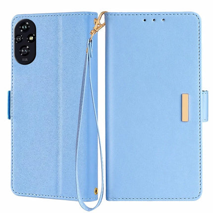 For Honor 200 5G Leather Wallet Case RFID Blocking Stand Cover with Hand Strap - Blue