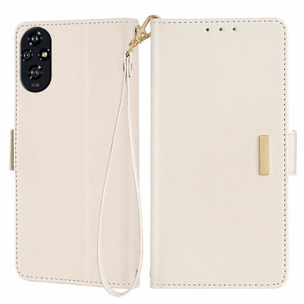 For Honor 200 5G Leather Wallet Case RFID Blocking Stand Cover with Hand Strap - White