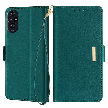 For Honor 200 5G Leather Wallet Case RFID Blocking Stand Cover with Hand Strap - Green