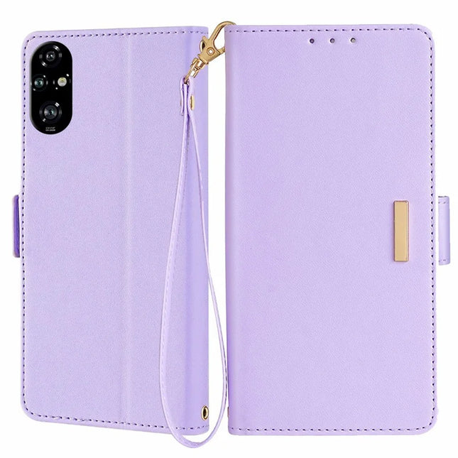 For Honor 200 Pro 5G Leather Wallet Case RFID Blocking Stand Cover with Hand Strap - Purple