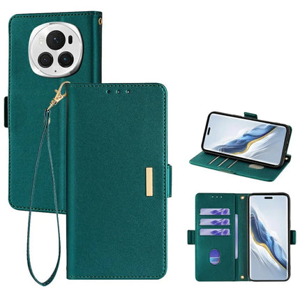 For Honor Magic6 Pro 5G Leather Wallet Case RFID Blocking Stand Cover with Hand Strap - Green