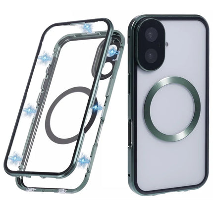 For iPhone 16 Plus Case Double Sides Tempered Glass Phone Cover Compatible with MagSafe Full Protector - Green