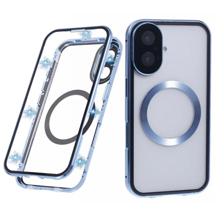 For iPhone 16 Plus Case Double Sides Tempered Glass Phone Cover Compatible with MagSafe Full Protector - Blue