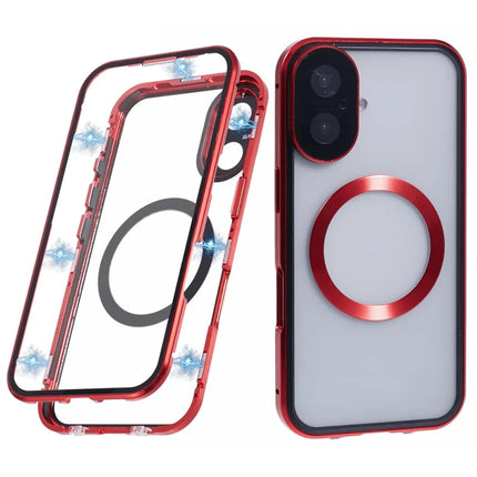 For iPhone 16 Plus Case Double Sides Tempered Glass Phone Cover Compatible with MagSafe Full Protector - Red