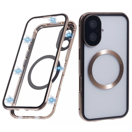 For iPhone 16 Plus Case Double Sides Tempered Glass Phone Cover Compatible with MagSafe Full Protector - Gold