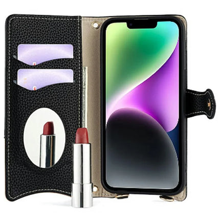 For iPhone 14 Leather Case Wallet Stand Cover Irregular Tail Style with Chain Strap