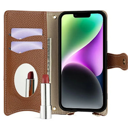 For iPhone 14 Leather Case Wallet Stand Cover Irregular Tail Style with Chain Strap