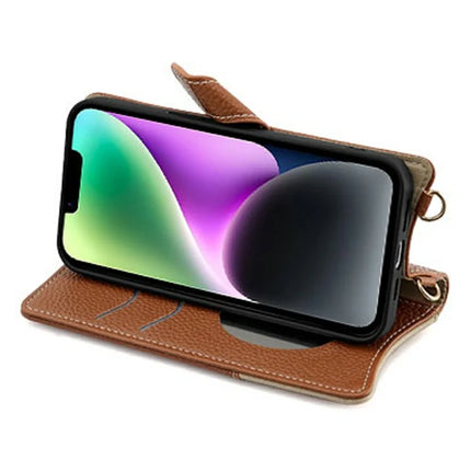 For iPhone 14 Leather Case Wallet Stand Cover Irregular Tail Style with Chain Strap
