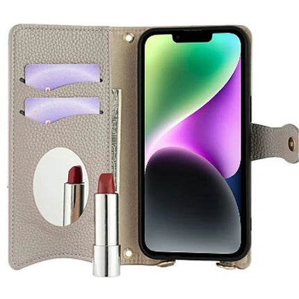 For iPhone 14 Leather Case Wallet Stand Cover Irregular Tail Style with Chain Strap