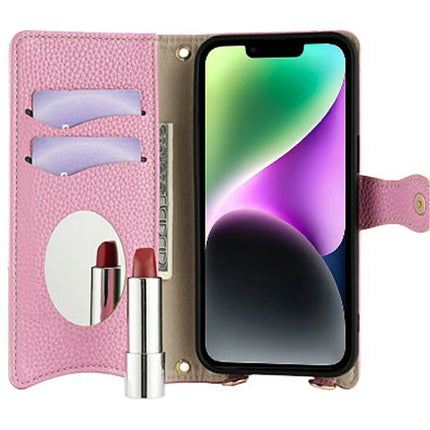 For iPhone 14 Leather Case Wallet Stand Cover Irregular Tail Style with Chain Strap