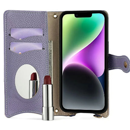 For iPhone 14 Leather Case Wallet Stand Cover Irregular Tail Style with Chain Strap