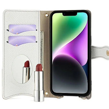 For iPhone 14 Leather Case Wallet Stand Cover Irregular Tail Style with Chain Strap