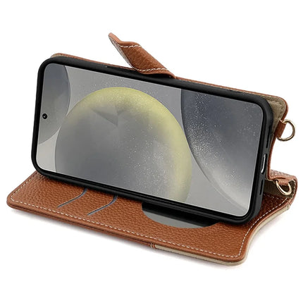 For Samsung Galaxy S23 FE Leather Case Wallet Stand Cover Irregular Tail Style with Chain Strap