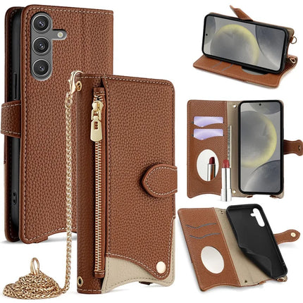 For Samsung Galaxy S23 FE Leather Case Wallet Stand Cover Irregular Tail Style with Chain Strap