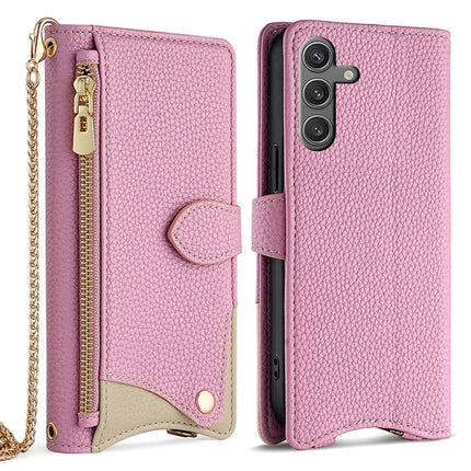 For Samsung Galaxy S23 FE Leather Case Wallet Stand Cover Irregular Tail Style with Chain Strap - Pink