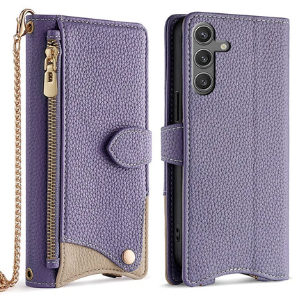 For Samsung Galaxy S23 FE Leather Case Wallet Stand Cover Irregular Tail Style with Chain Strap - Purple