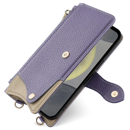 For Samsung Galaxy S23 FE Leather Case Wallet Stand Cover Irregular Tail Style with Chain Strap