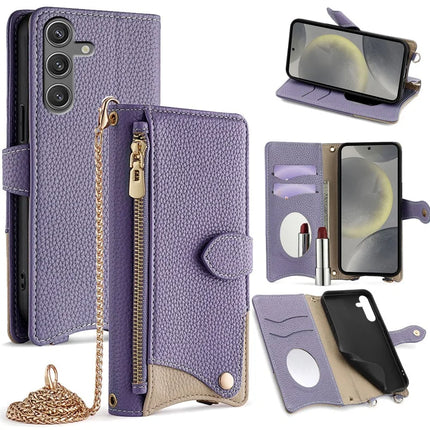 For Samsung Galaxy S23 FE Leather Case Wallet Stand Cover Irregular Tail Style with Chain Strap