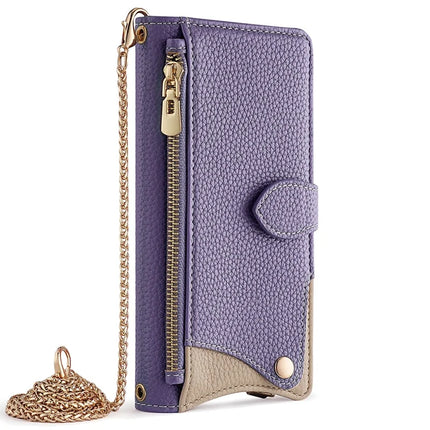 For Samsung Galaxy S23 FE Leather Case Wallet Stand Cover Irregular Tail Style with Chain Strap
