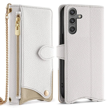 For Samsung Galaxy S23 FE Leather Case Wallet Stand Cover Irregular Tail Style with Chain Strap - White