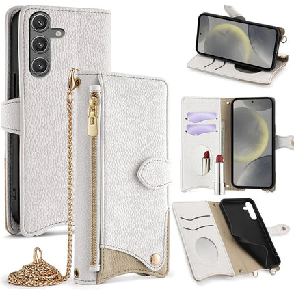 For Samsung Galaxy S23 FE Leather Case Wallet Stand Cover Irregular Tail Style with Chain Strap