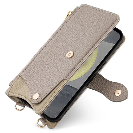 For Samsung Galaxy S23 FE Leather Case Wallet Stand Cover Irregular Tail Style with Chain Strap