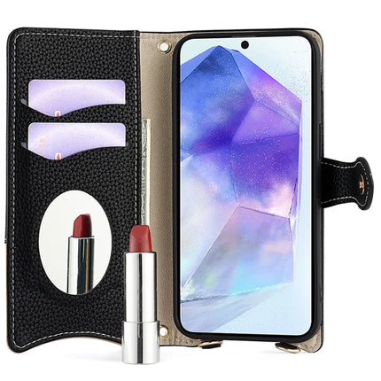 For Samsung Galaxy A55 5G Leather Case Wallet Stand Cover Irregular Tail Style with Chain Strap
