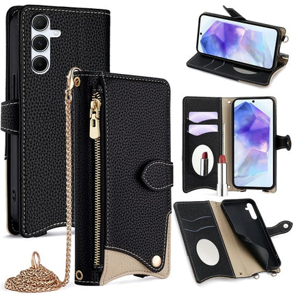 For Samsung Galaxy A55 5G Leather Case Wallet Stand Cover Irregular Tail Style with Chain Strap