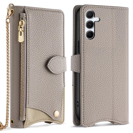 For Samsung Galaxy A55 5G Leather Case Wallet Stand Cover Irregular Tail Style with Chain Strap - Grey