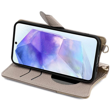 For Samsung Galaxy A55 5G Leather Case Wallet Stand Cover Irregular Tail Style with Chain Strap