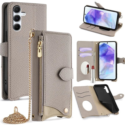 For Samsung Galaxy A55 5G Leather Case Wallet Stand Cover Irregular Tail Style with Chain Strap