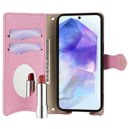 For Samsung Galaxy A55 5G Leather Case Wallet Stand Cover Irregular Tail Style with Chain Strap