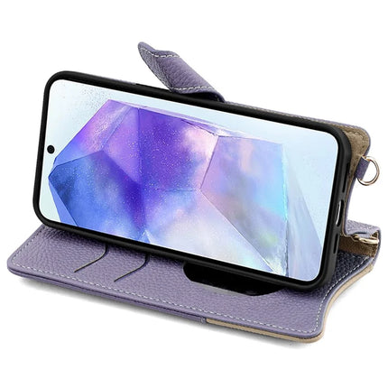 For Samsung Galaxy A55 5G Leather Case Wallet Stand Cover Irregular Tail Style with Chain Strap