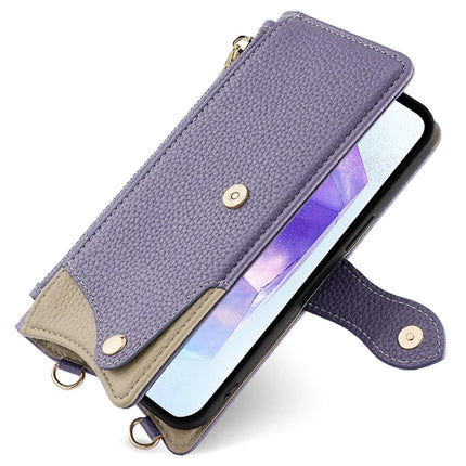 For Samsung Galaxy A55 5G Leather Case Wallet Stand Cover Irregular Tail Style with Chain Strap