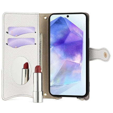 For Samsung Galaxy A55 5G Leather Case Wallet Stand Cover Irregular Tail Style with Chain Strap