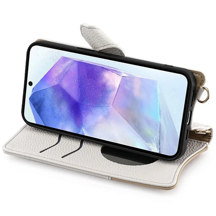 For Samsung Galaxy A55 5G Leather Case Wallet Stand Cover Irregular Tail Style with Chain Strap