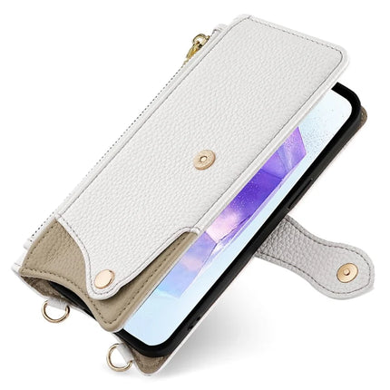 For Samsung Galaxy A55 5G Leather Case Wallet Stand Cover Irregular Tail Style with Chain Strap