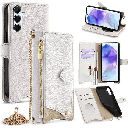 For Samsung Galaxy A55 5G Leather Case Wallet Stand Cover Irregular Tail Style with Chain Strap