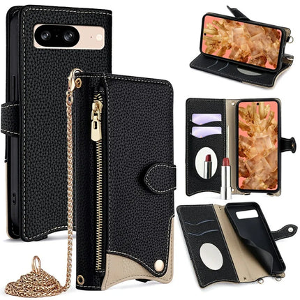 For Google Pixel 8 Leather Case Wallet Stand Cover Irregular Tail Style with Chain Strap