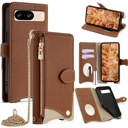 For Google Pixel 8 Leather Case Wallet Stand Cover Irregular Tail Style with Chain Strap