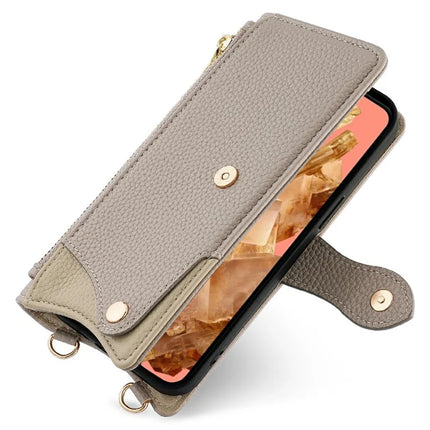 For Google Pixel 8 Leather Case Wallet Stand Cover Irregular Tail Style with Chain Strap
