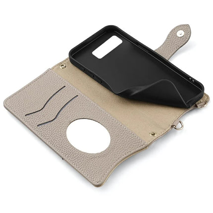 For Google Pixel 8 Leather Case Wallet Stand Cover Irregular Tail Style with Chain Strap