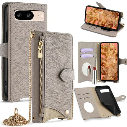 For Google Pixel 8 Leather Case Wallet Stand Cover Irregular Tail Style with Chain Strap