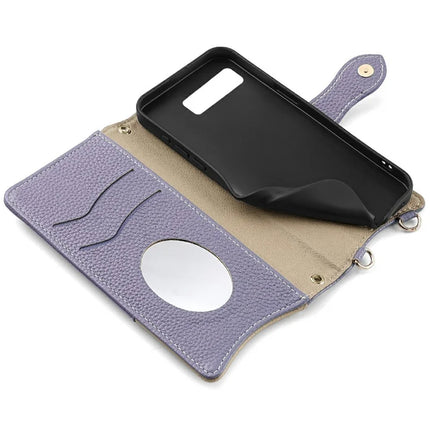 For Google Pixel 8 Leather Case Wallet Stand Cover Irregular Tail Style with Chain Strap