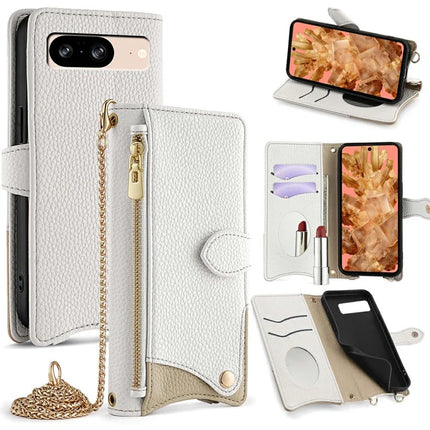 For Google Pixel 8 Leather Case Wallet Stand Cover Irregular Tail Style with Chain Strap