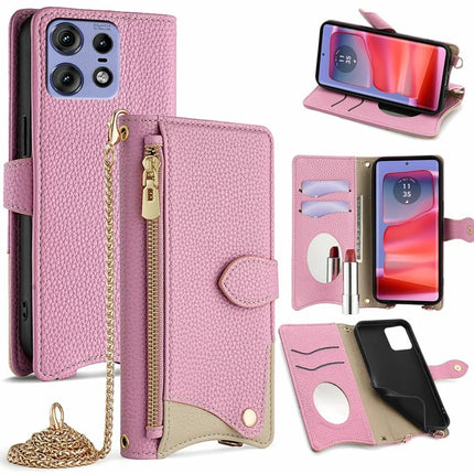 For Motorola Edge 50 Pro 5G Leather Case Wallet Stand Cover Irregular Tail Style with Chain Strap - Pink