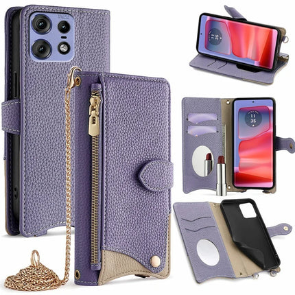 For Motorola Edge 50 Pro 5G Leather Case Wallet Stand Cover Irregular Tail Style with Chain Strap - Purple